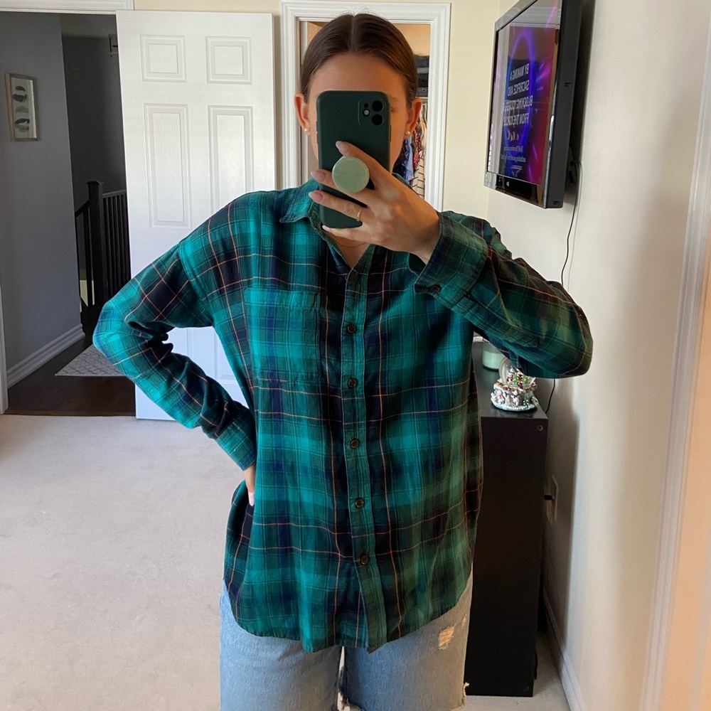 Old Navy Green Plaid Button Down Shirt
